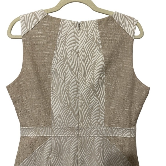 Calvin Klein Tan and Ivory Scuba Structured Sheath Dress Tropical Leaves Size 12 - Picture 10 of 12